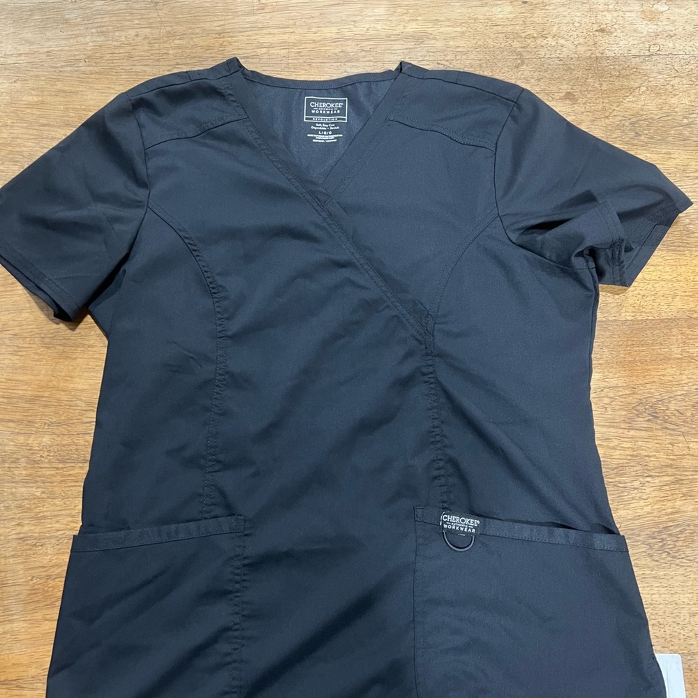 Cherokee Workwear V-Neck Black Top